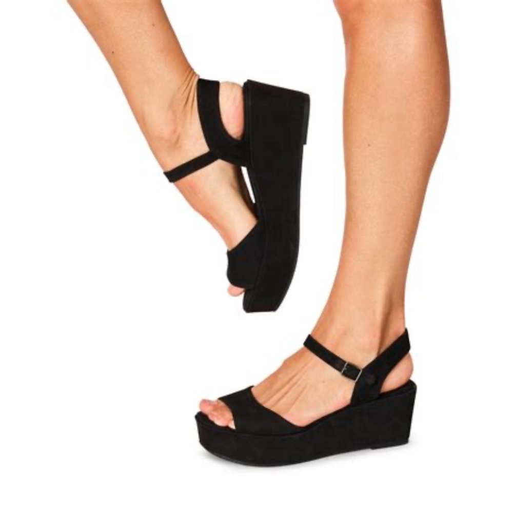 Eileen Fisher Mime Black Tumbled Nubuck Leather Platform Strappy Sandal 11 NEW